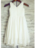 V Neck Chiffon Darling Flower Girl Dress With Lace Trim